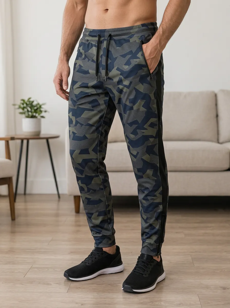 Men's Fitness Activewear Geometric Camo Printed Jogger Pants
