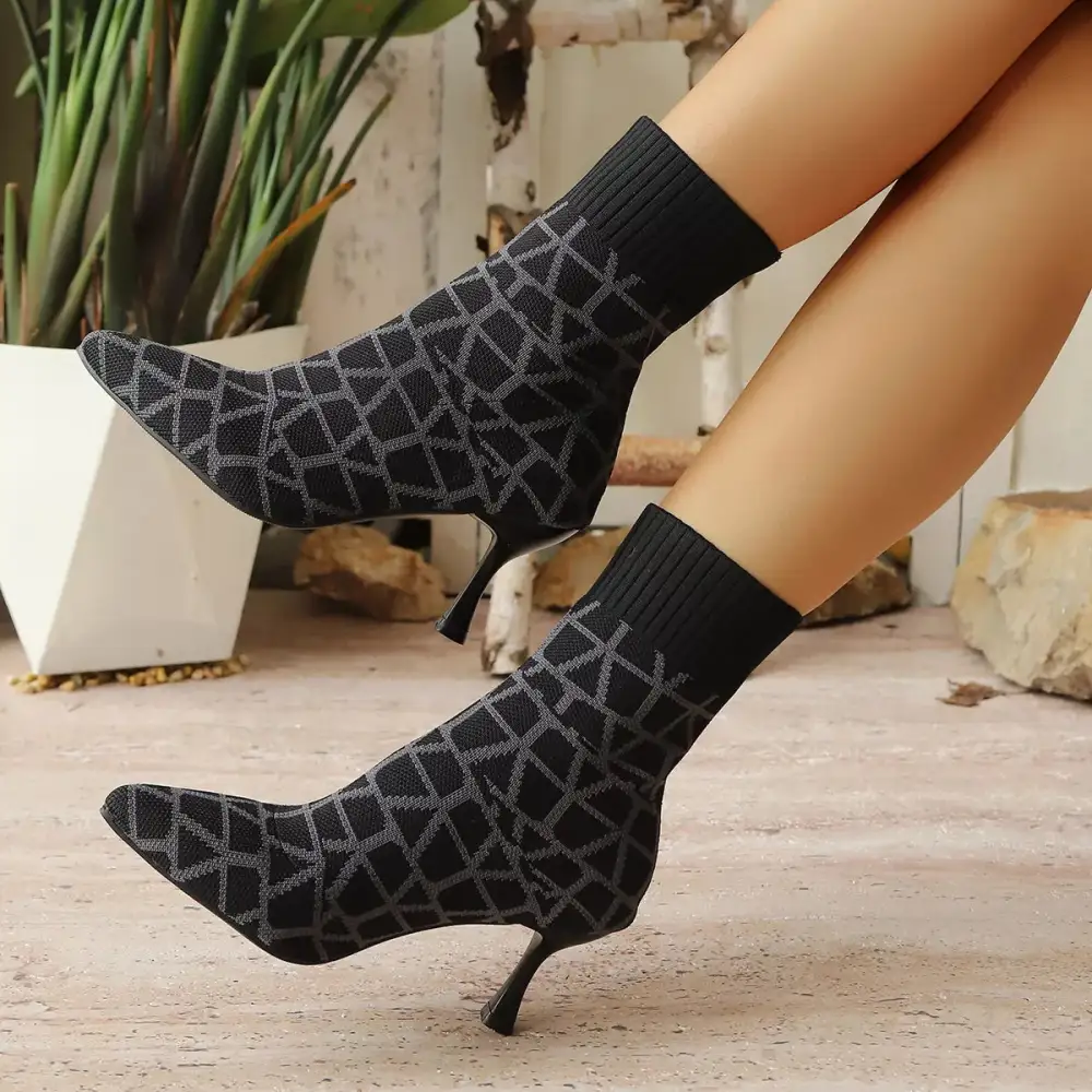 Pointed Toe Flared Heel Boots