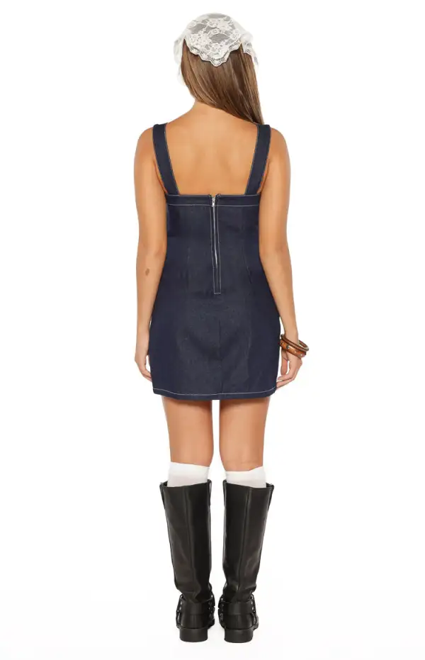 V Neck Buckle Detail Mini Dress