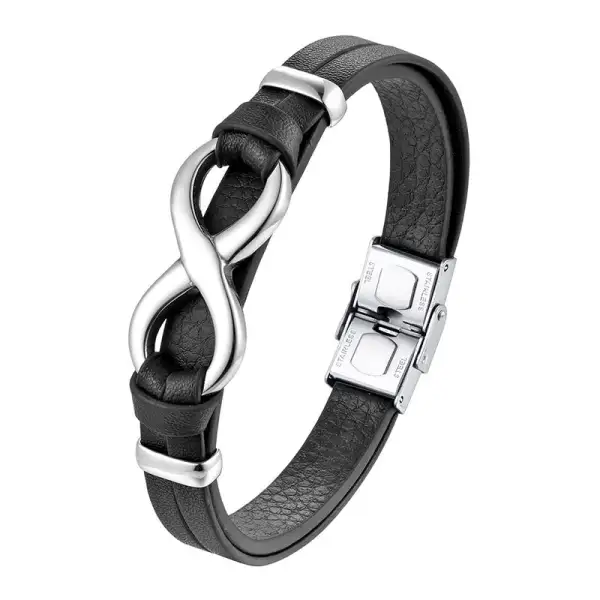 Endless Knot Titanium Steel Leather Buckle Bracelet
