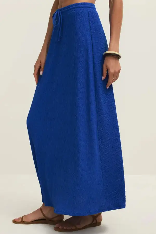 Women's Solid Blue Textured Maxi Skirt