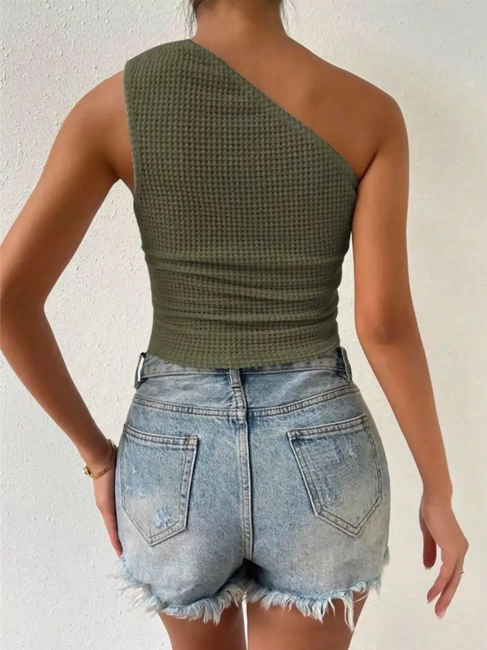 Asymmetrical One Shoulder Waffle Knit Tank