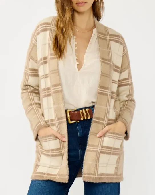 Plaid Open Front Cardigan