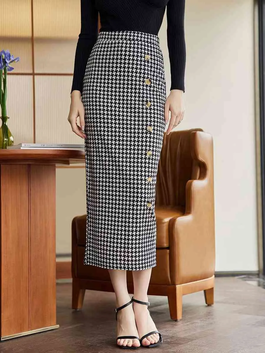 Button Front Midi Side Slit Skirt