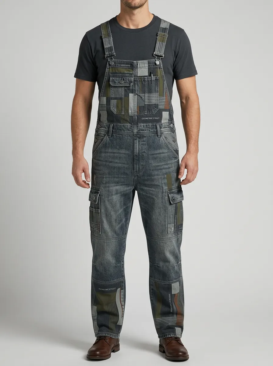 Patchwork Cargo Flap Pocket Overalls