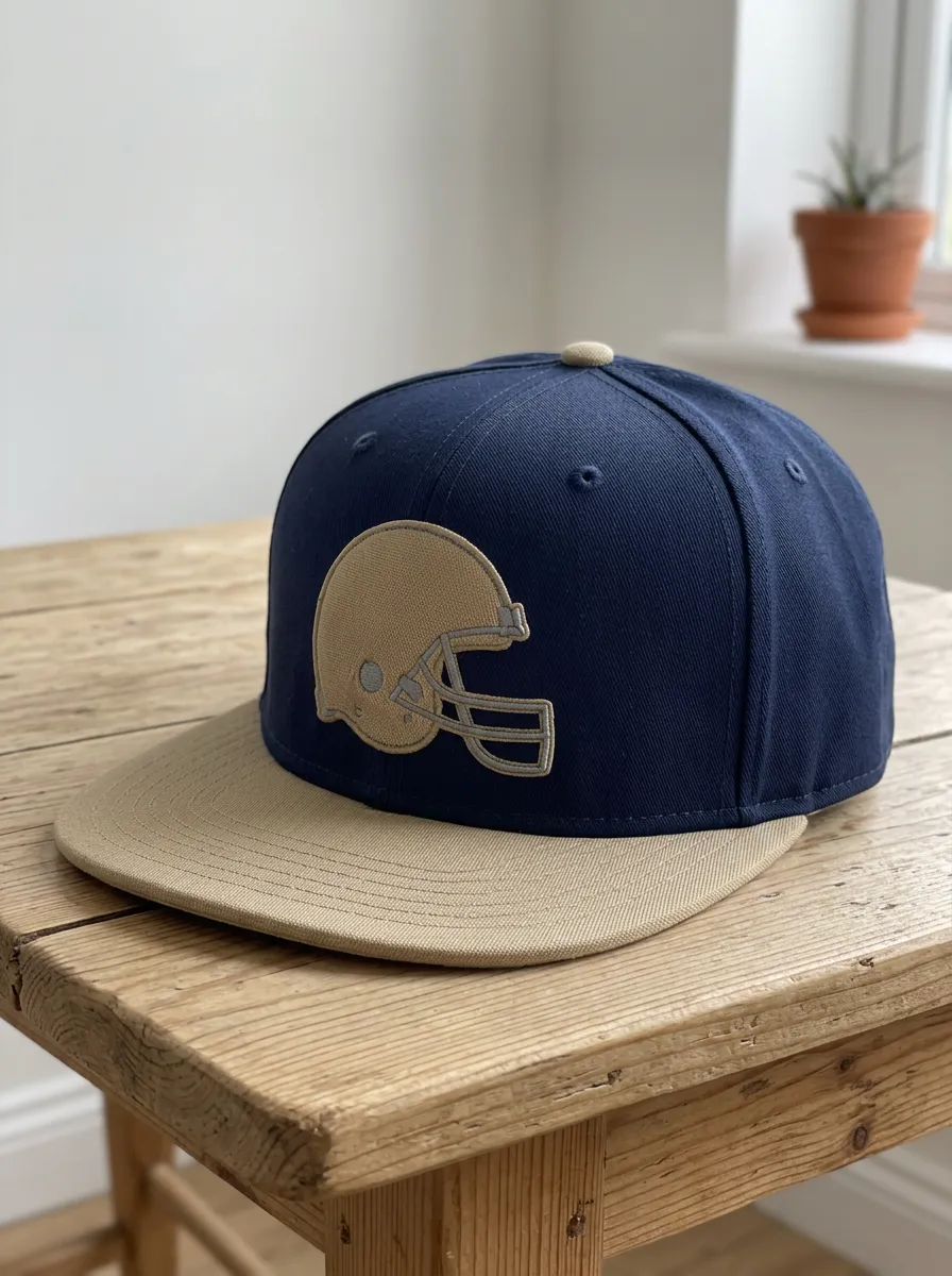 Men's American Football Fan Beige Helmet Embroidered Snapback Cap