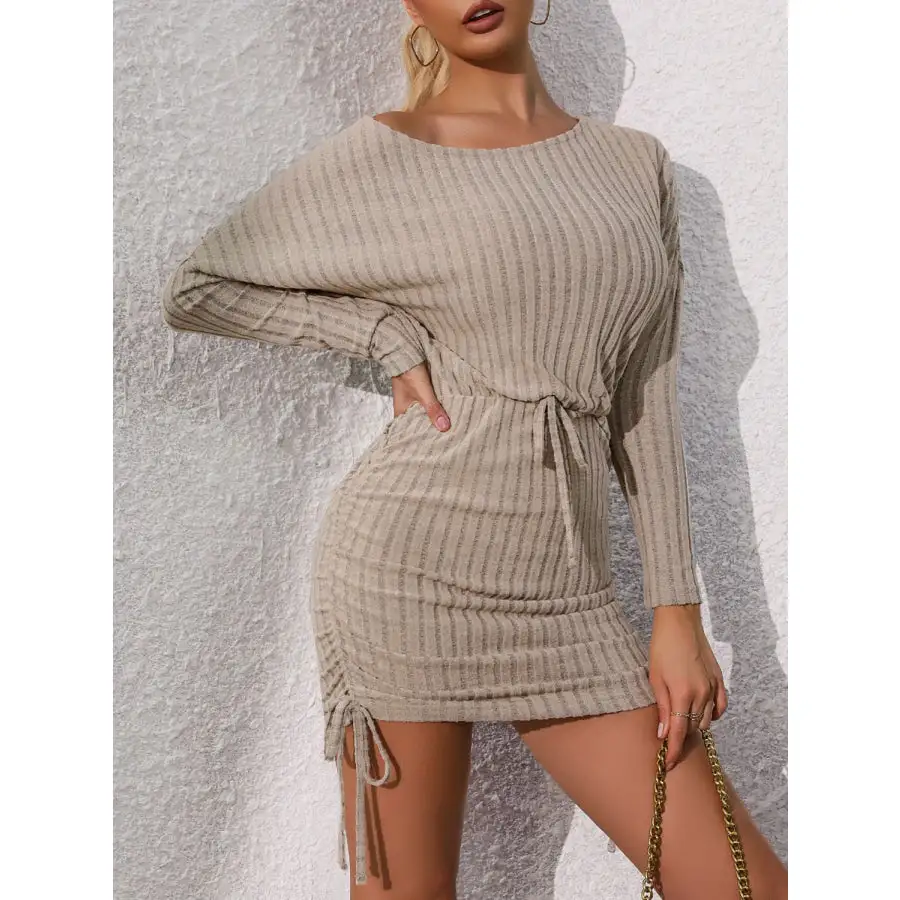 Flowy Everyday Round Neck Long Sleeve Mini Dress
