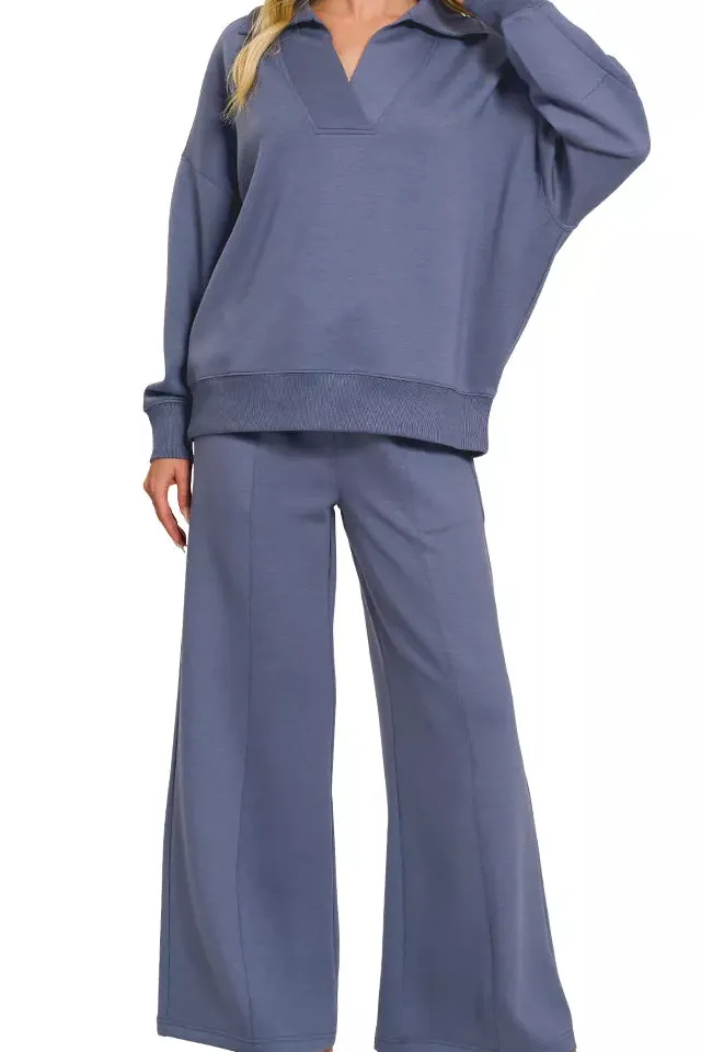 Refined Scuba Collared Pullover & Center Seam Pants Set