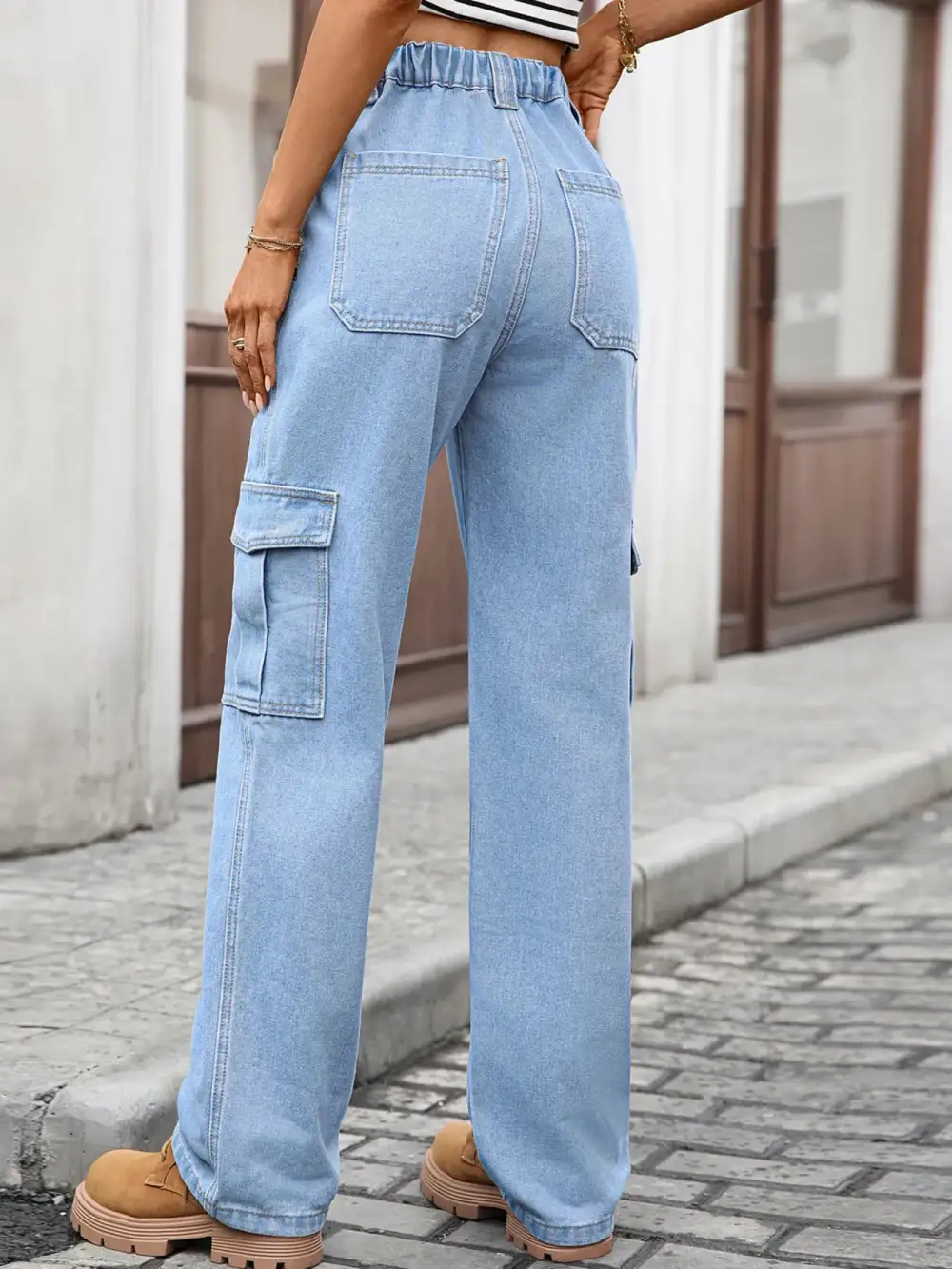 Versatile High Waist Cargo Denim Jeans