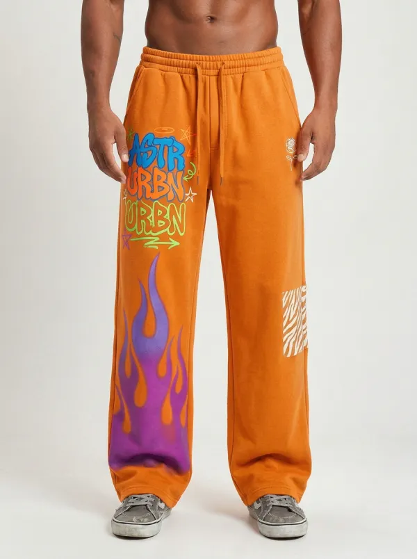Unisex Streetwear Graffiti Zebra Flame Sweatpants