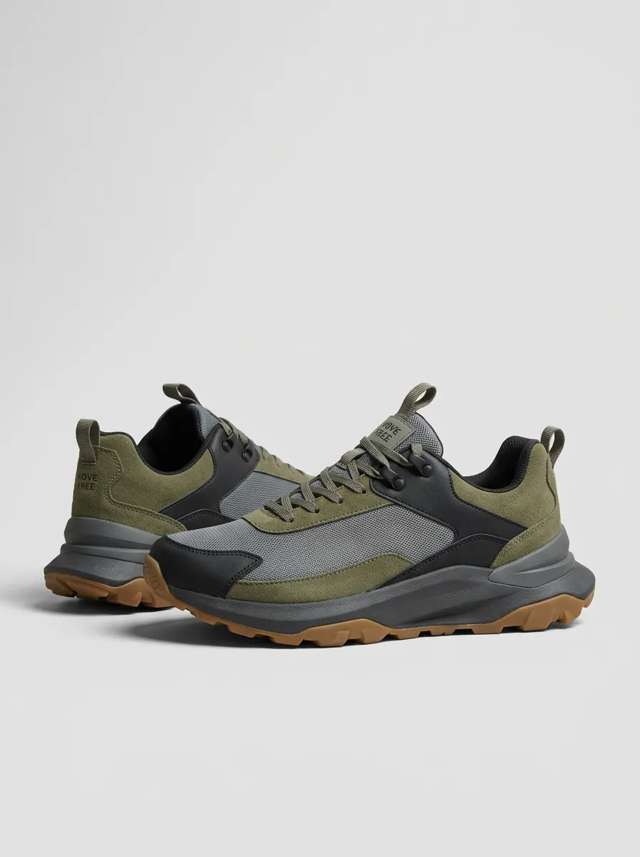 Trail-Inspired Hiking-Inspired Suede-Panel Mesh-Panel Casual Sneakers