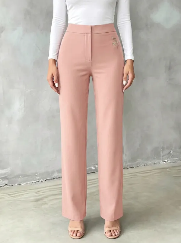 Women's Contemporary Weekend Floral Embroidered Mid Rise Straight Leg Pants