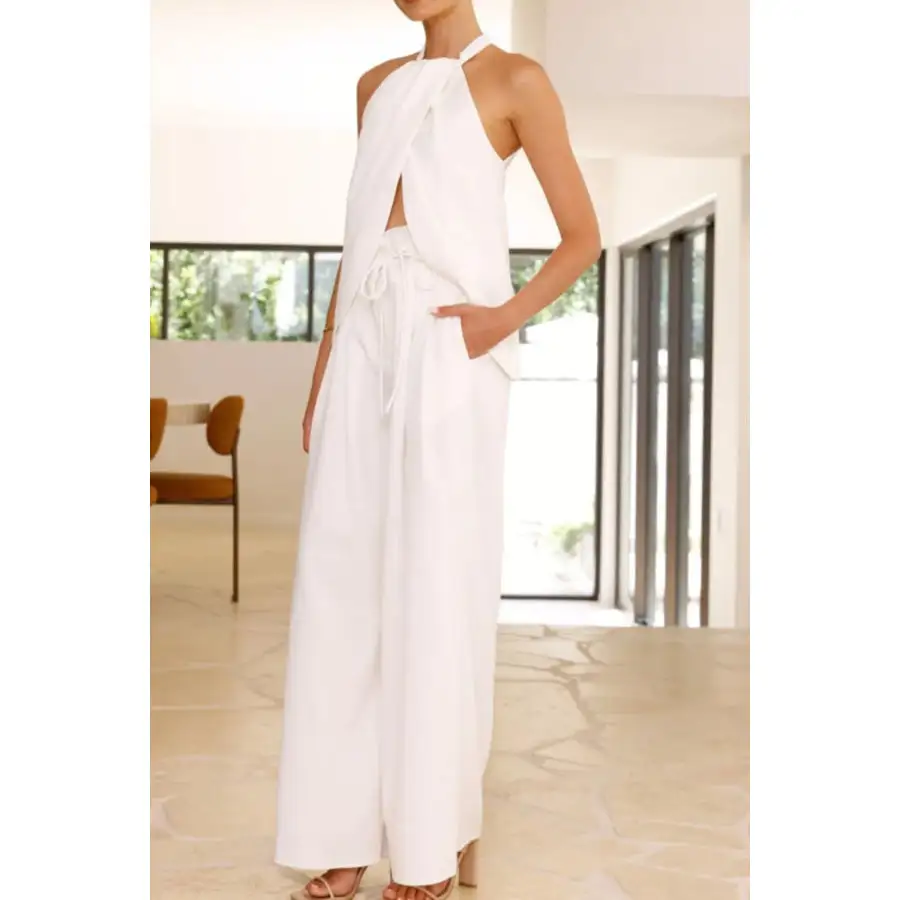 Halter Neck Top and Wide Leg Pants Set