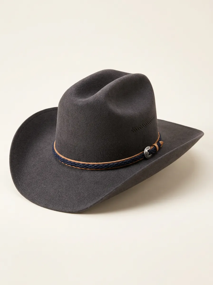 Grey Felt Cowboy Hat with Braided Hatband