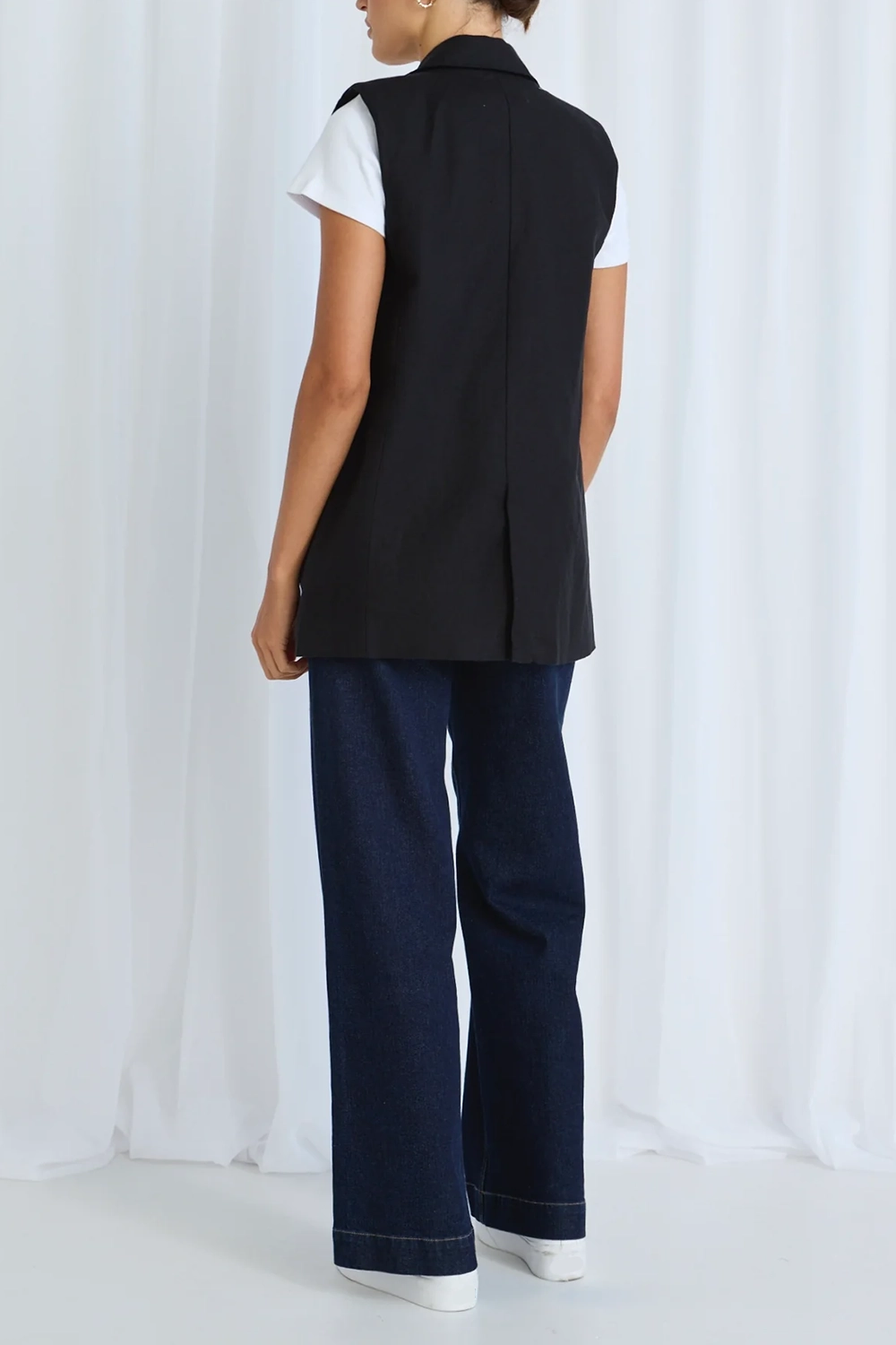 Black Linen Longline Vest