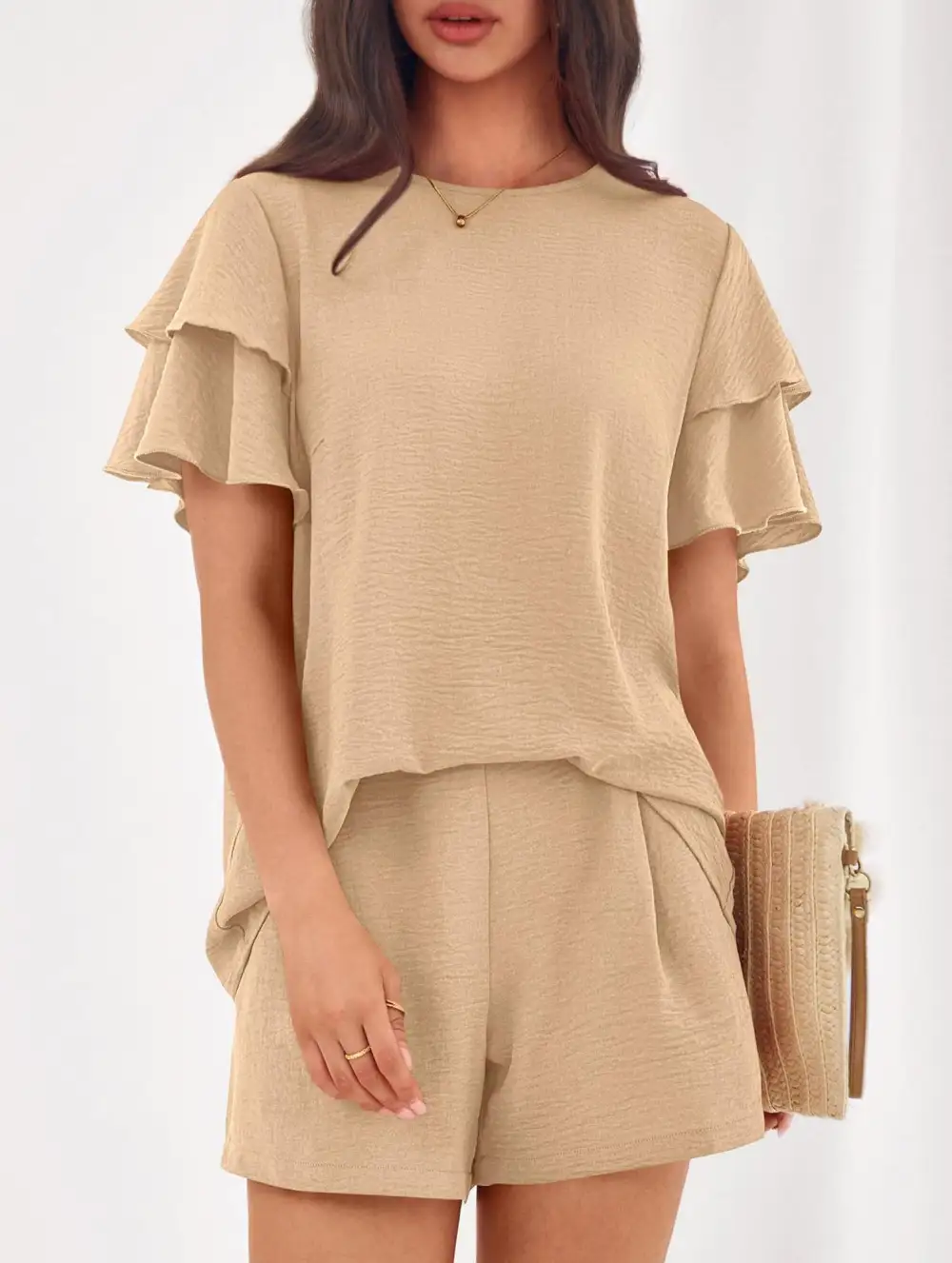 Crew Neck Top Two Piece Set