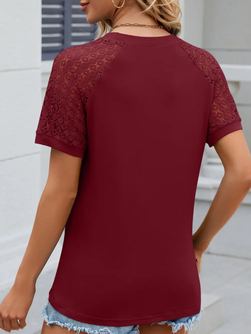 Lace Patch Crew Neck Tee