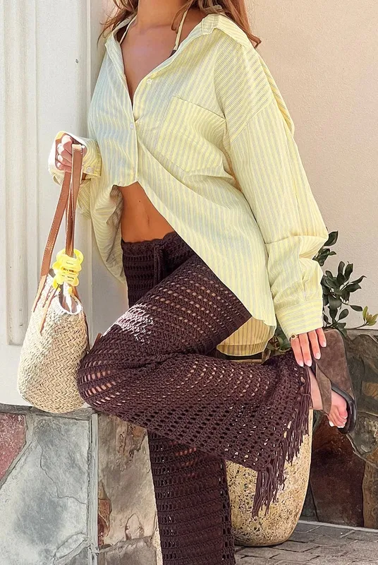 Brown Crochet Fringe Pants