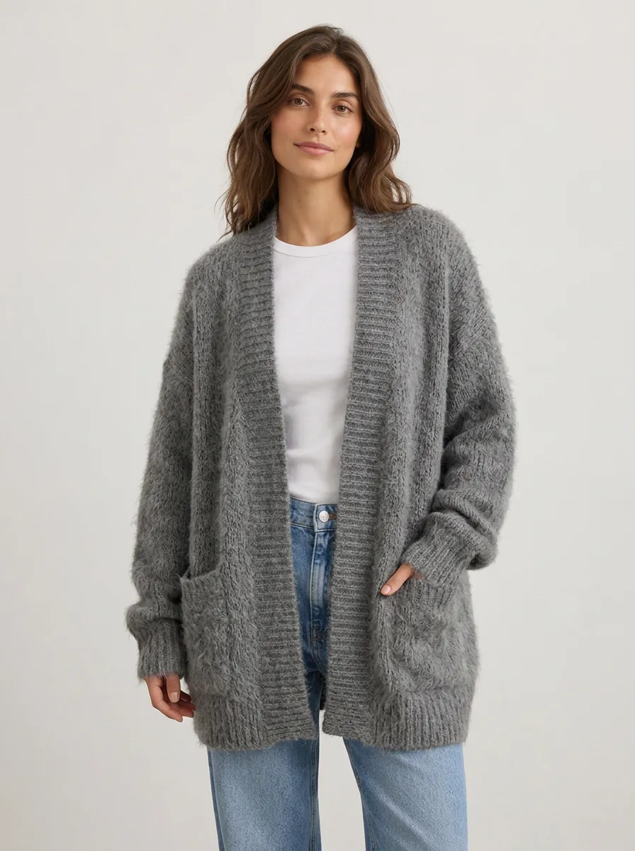Women's Fuzzy Open-Front Cardigan
