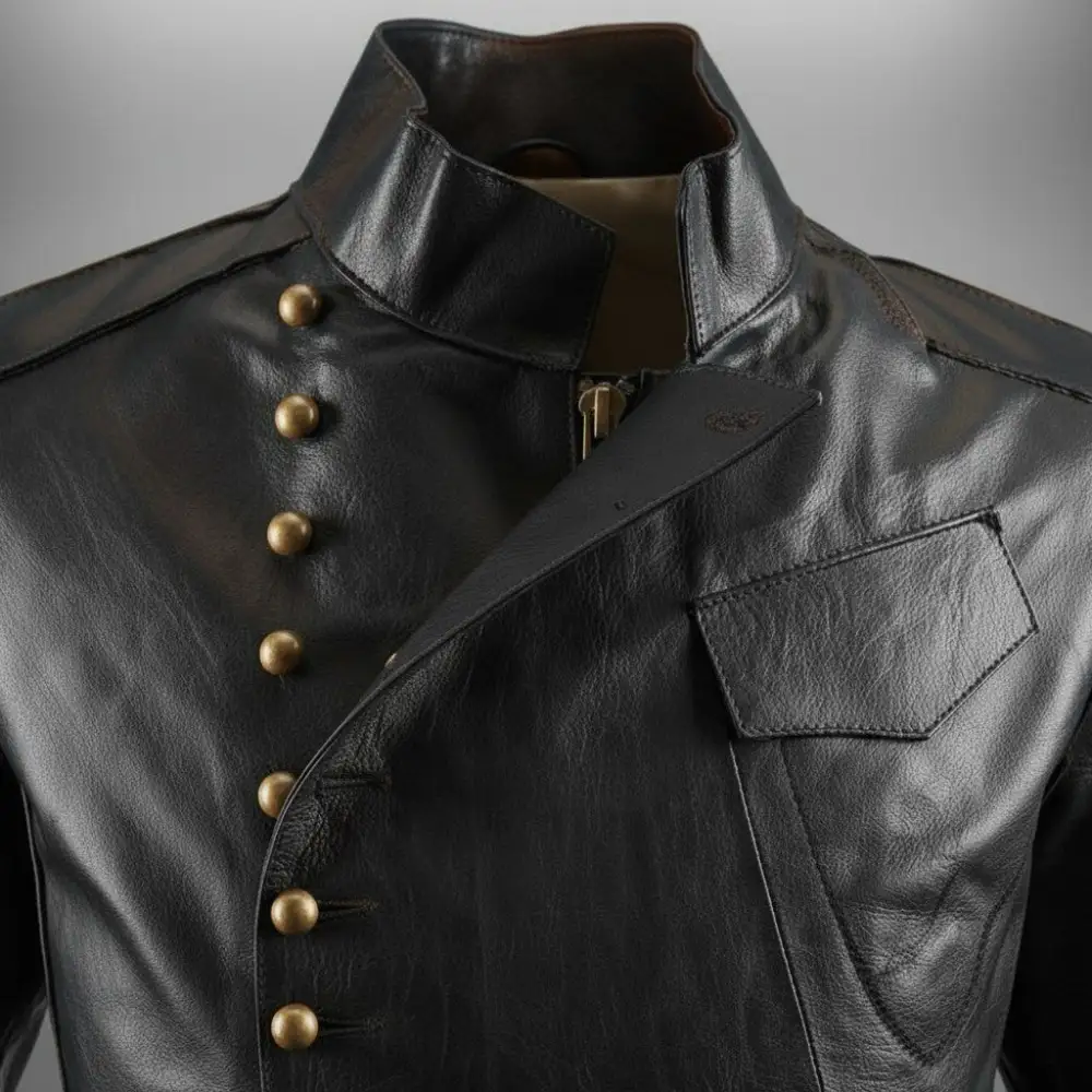 Classic Leather Stand Collar Jacket