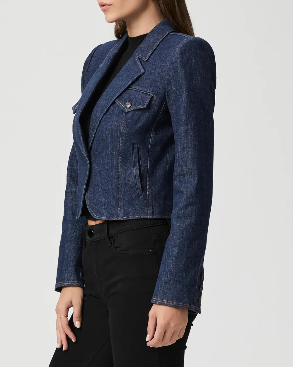 Navy Blue Cropped Denim Blazer