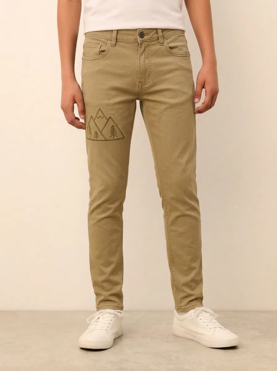 Men's Mountain Forest Nature Printed Stretch Jeans