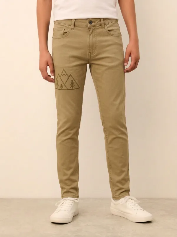 Men's Mountain Forest Nature Printed Stretch Jeans