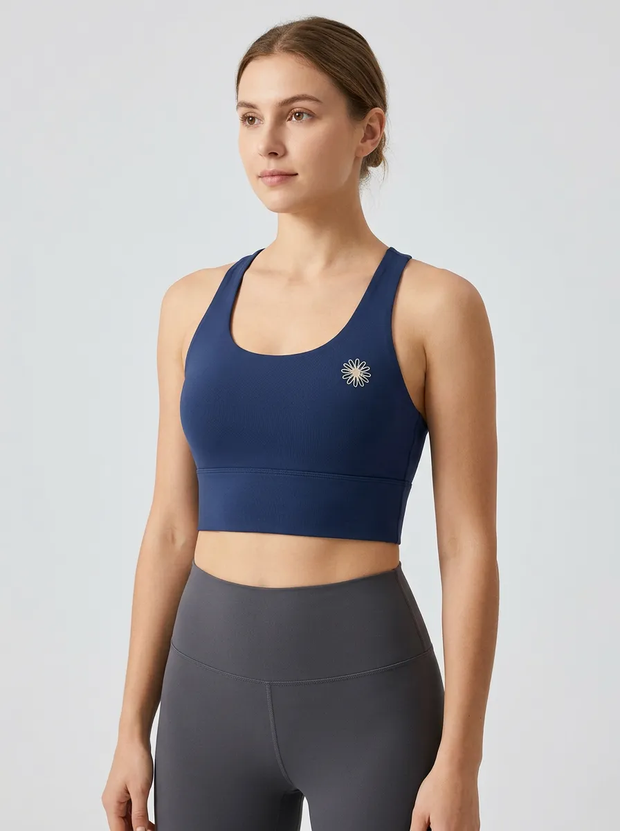 Women's Floral-Graphic Scoop-Neck Racerback Left-Chest Sports Bra