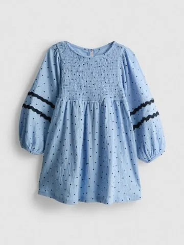1-9yrs | Crinkle Balloon Sleeve Smock Dress