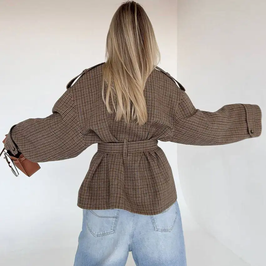 Plaid Houndstooth Relaxed Outerwear Coat