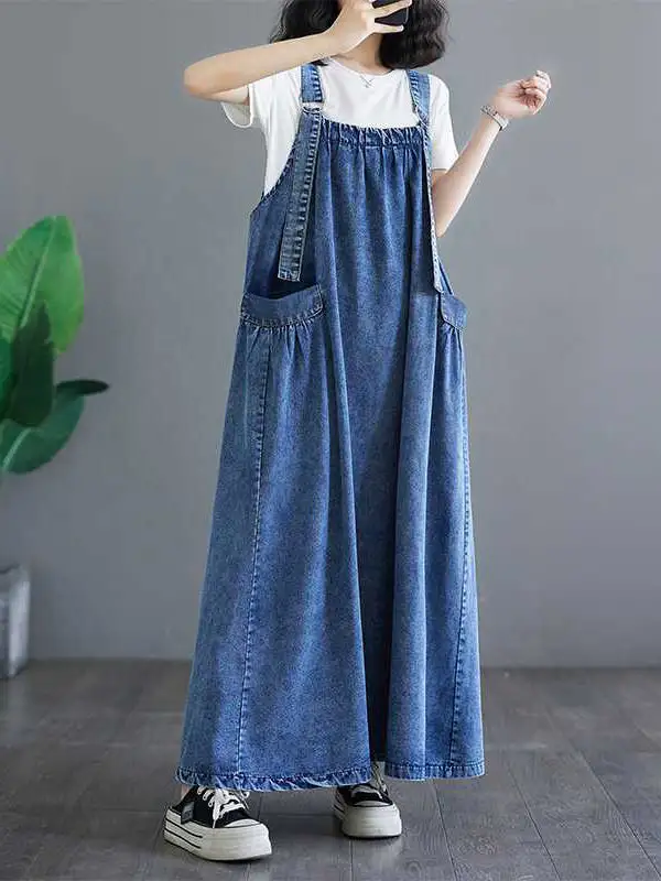 Suspender Pleated Neck Maxi Dress
