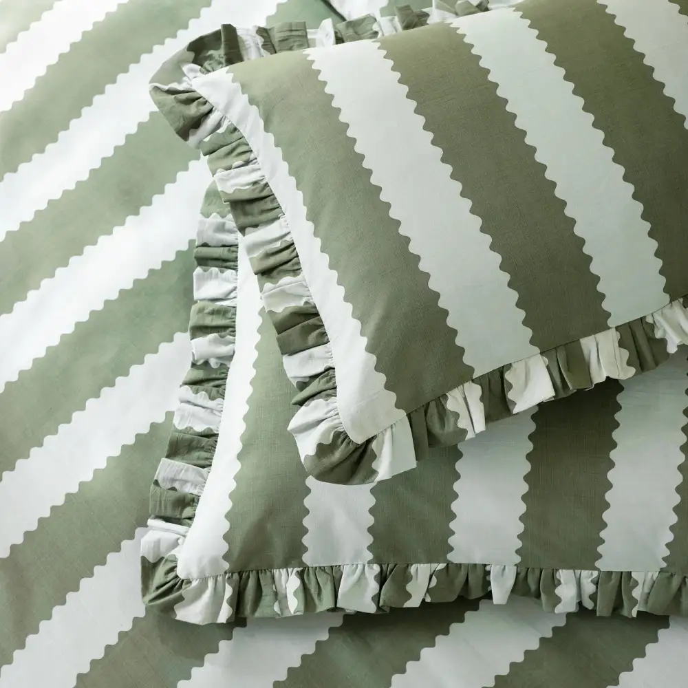 Contemporary Bedroom Ruffled Stripe Cotton Duvet Cover Set