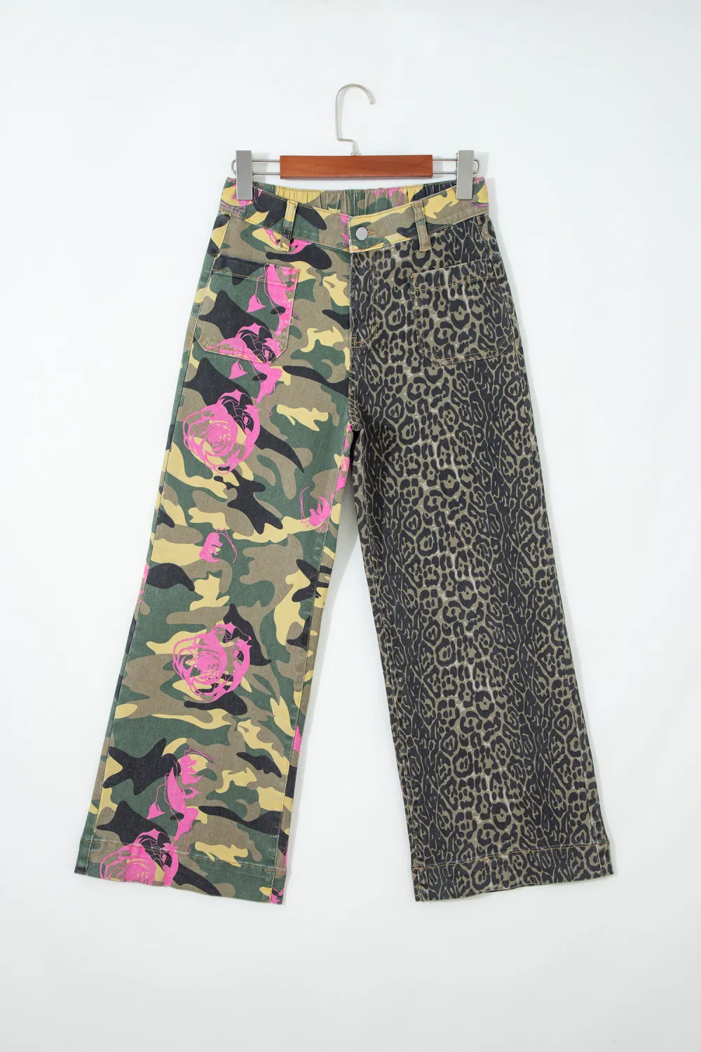Mixed Print Straight Leg Jeans