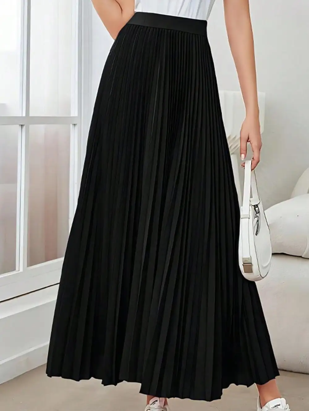Flared Pleated Midi Skirt