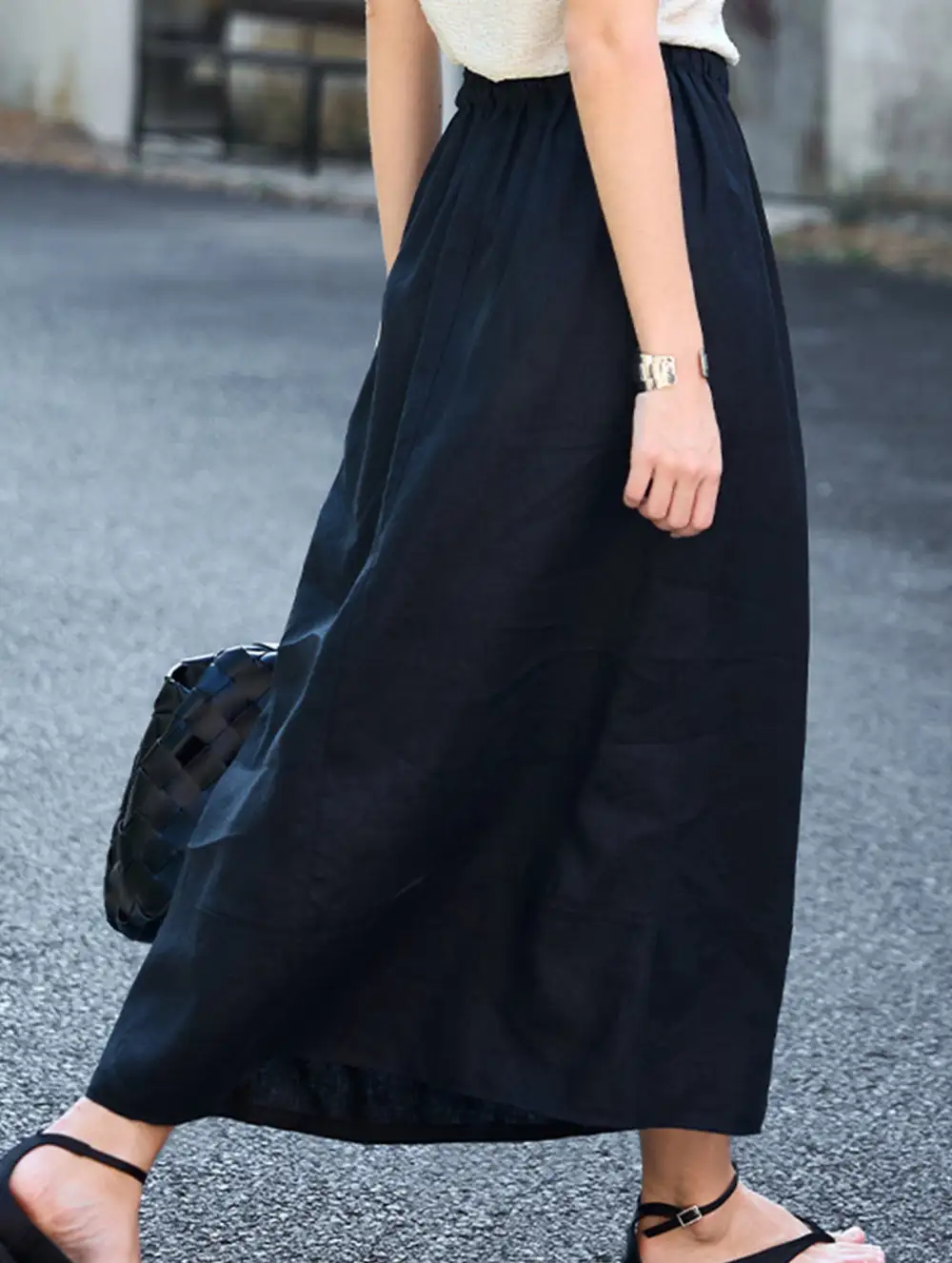 Linen A-Line Midi Skirt
