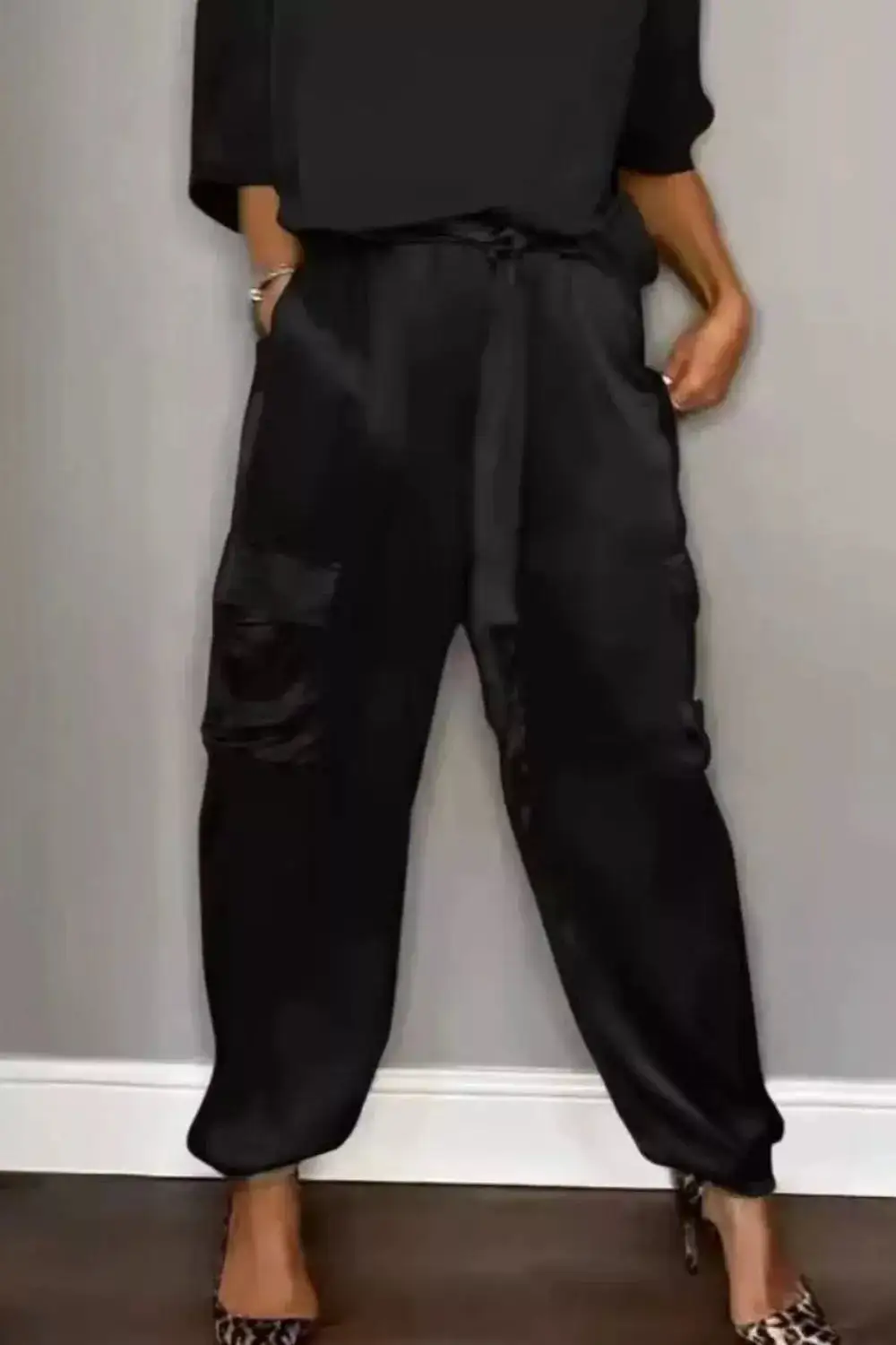 Satin Round Neck Top and Pants Set