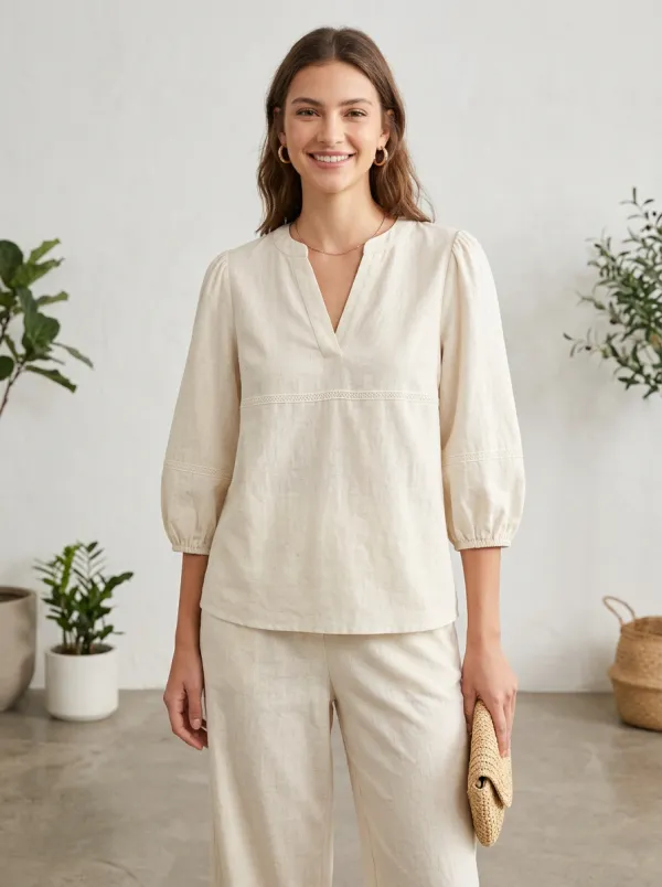 Everyday Puff-Sleeve Short-Sleeve Women's V-Neck Shirt
