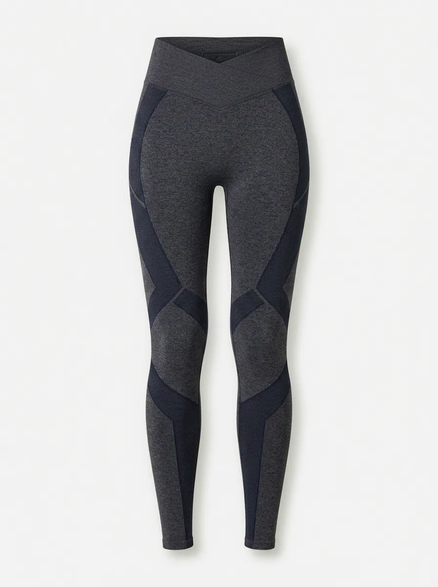 Women's Fitness Workout Cross-Waist Mesh Paneled Printed Leggings