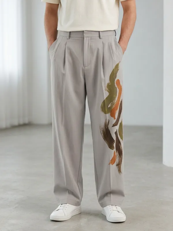 Men's Artistic Abstract Brushstroke Printed Wide Leg Pants Everyday Design