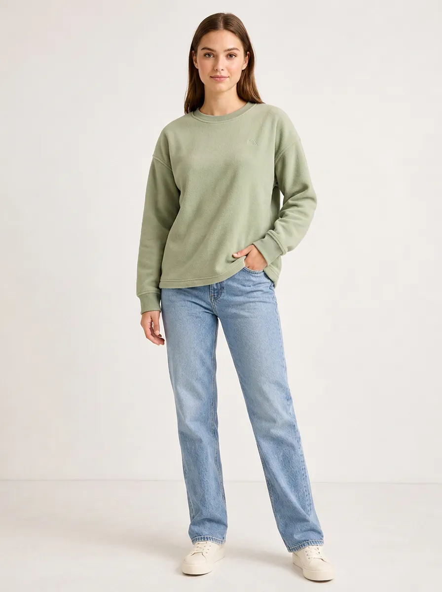 Women's Minimalist Sage Green Solid Color Crewneck Sweatshirt