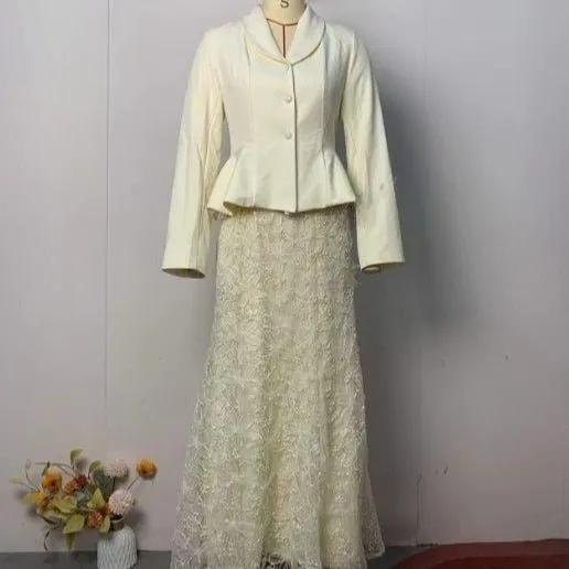 Classic Embroidered Jacket Skirt Set