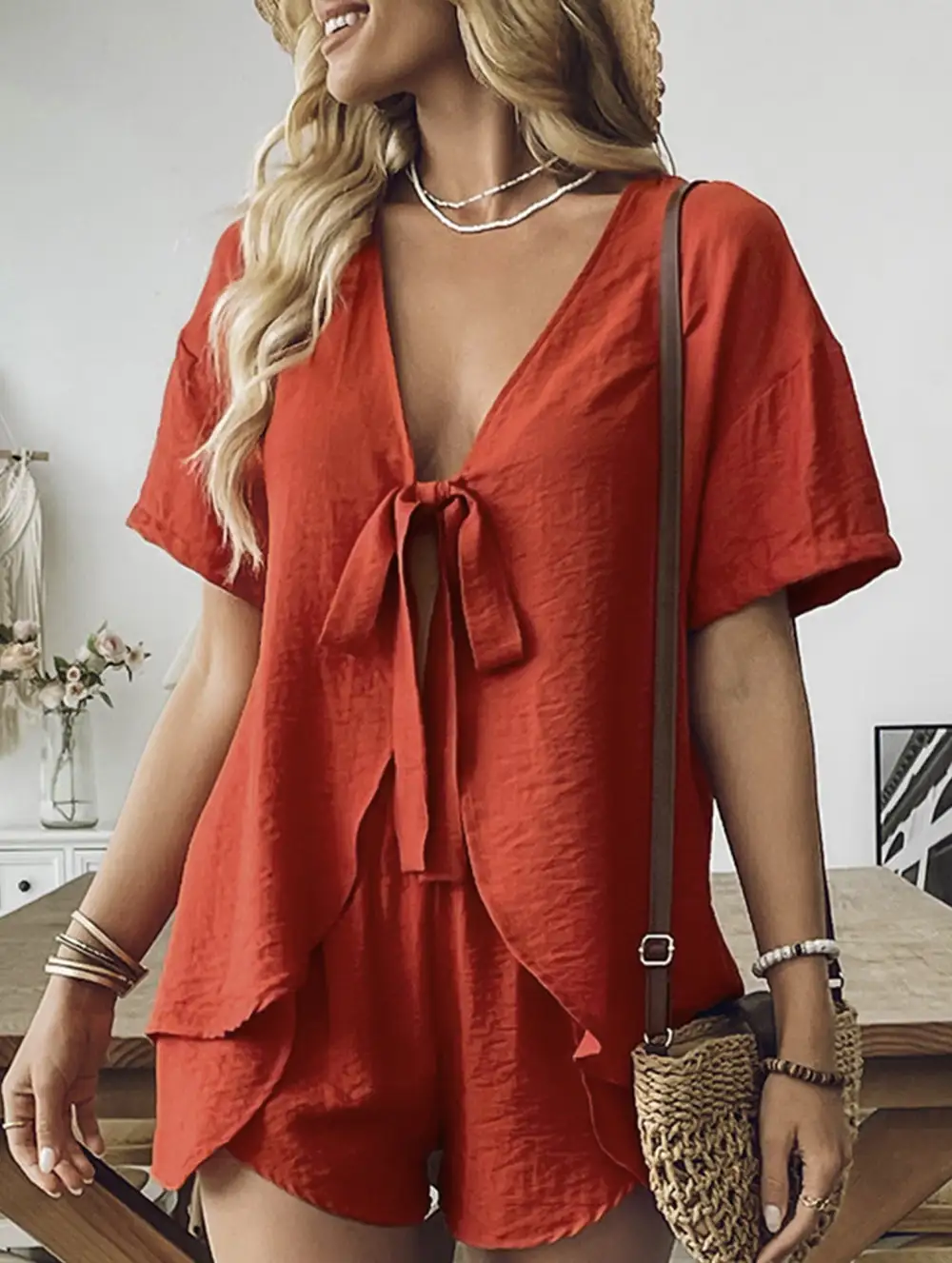 V-Neck Tie Top Set
