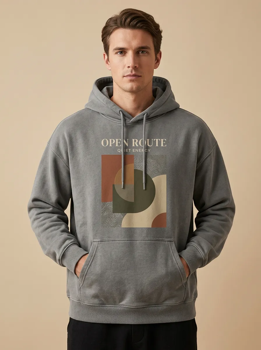 Unisex Abstract Motif Dropped Shoulder Hoodie