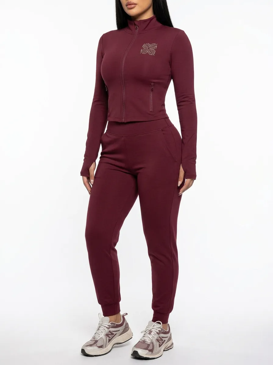 Women's Gym Fitness Burgundy Tracksuit