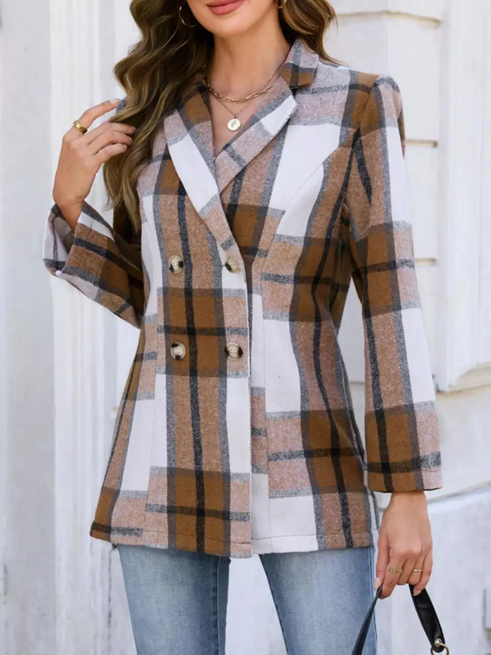 Plaid Double-breasted Blazer