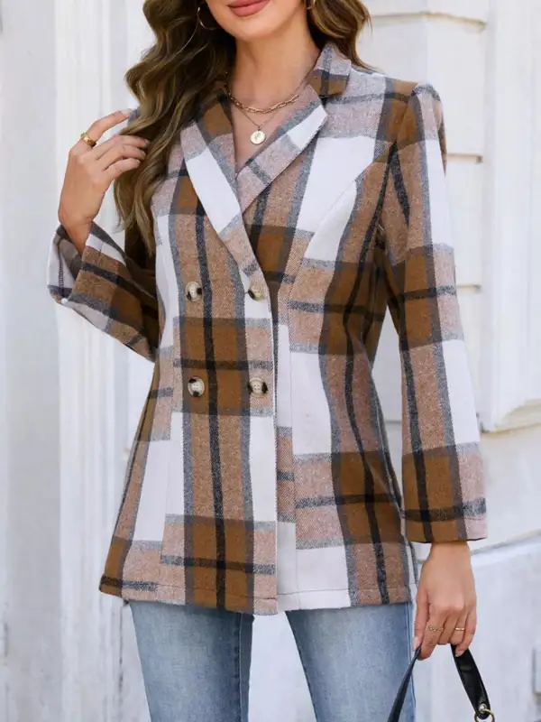 Plaid Double-breasted Blazer