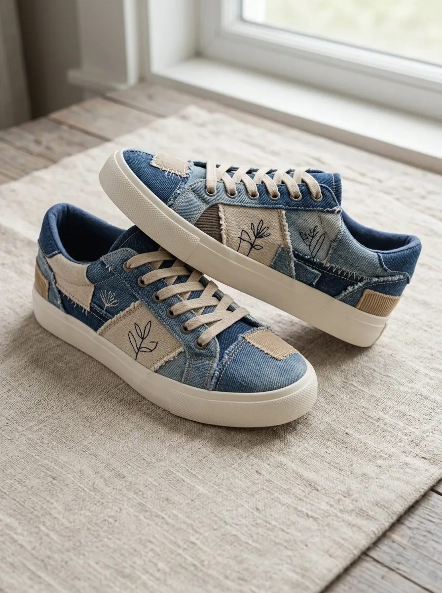 Women's Botanical Patchwork Denim Printed Sneakers