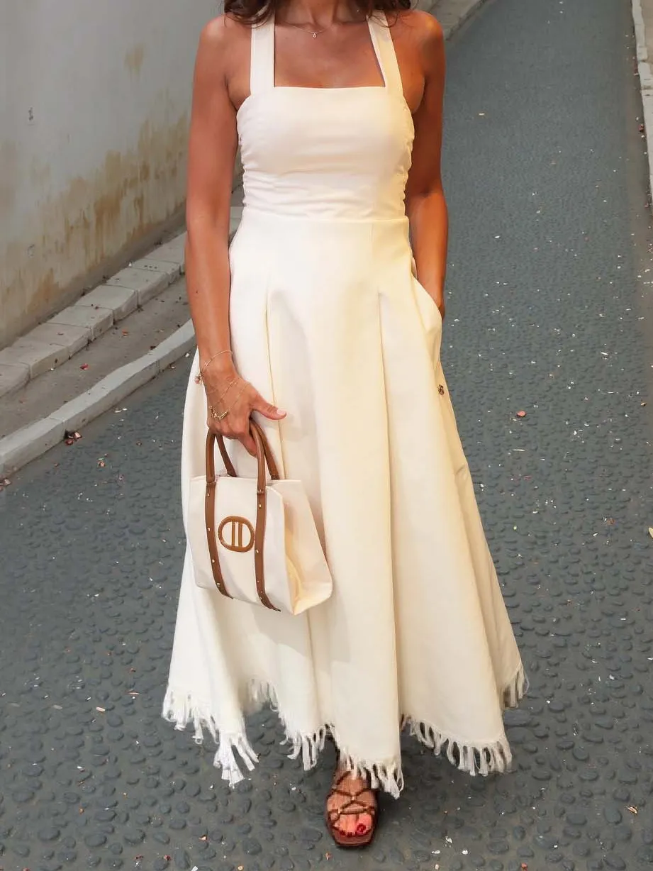 Square Neck Side Button Maxi Dress
