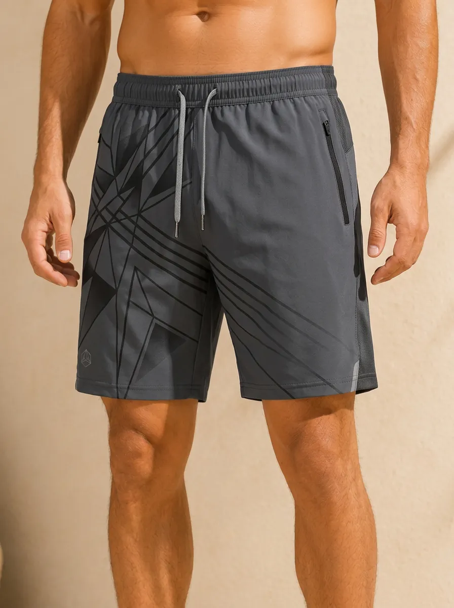 Men's Geometric Pattern Printed Athletic Shorts