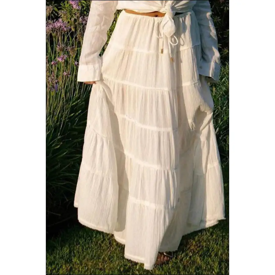 Bohemian Tiered Maxi Skirt with Drawstring Waist